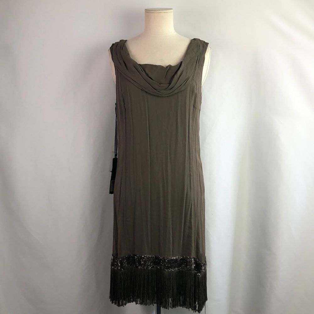 NWT Lui Jo Dark Taupe With Beaded Front Trim Dress